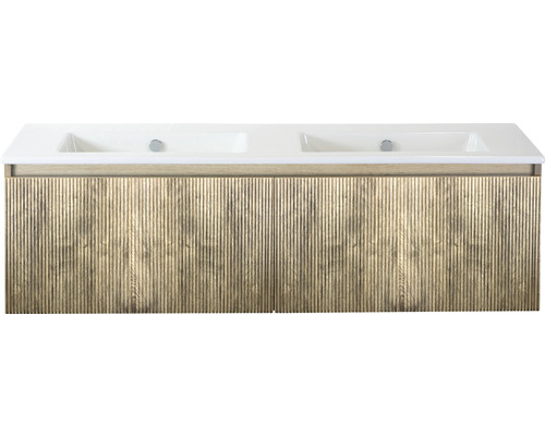 Ensemble de meubles de salle de bains Sanox Frozen 3D lxhxp 141 x 42 x 46 cm couleur de façade noir mat 2 pièces avec lavabo double en céramique sans perçage de robinetterie