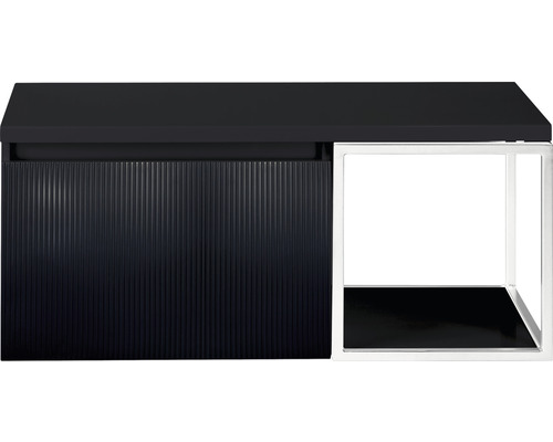 Waschtischunterschrank Sanox Frozen 3D BxHxT 100 x 43 cm x 45 cm Frontfarbe schwarz matt mit Waschtischplatte und Seitenregal weiss matt