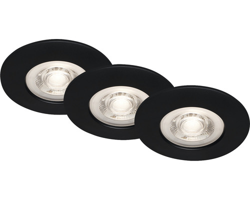 Éclairage LED à encastrer en plastique 3 x 4.9 W 480 lm Ø 90 mm noir à intensité lumineuse variable Trois spots encastrables noirs