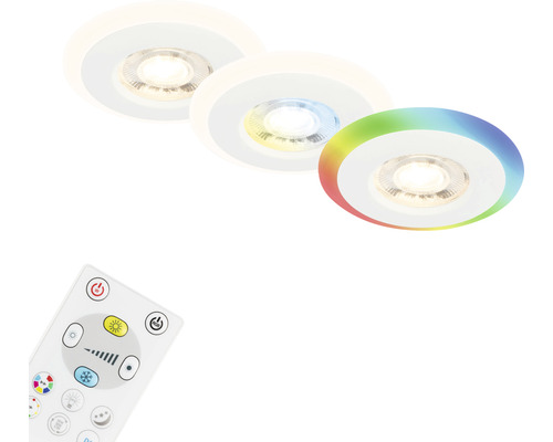 Éclairage LED à encastrer en plastique 3 x 5 W 460 lm Ø 84 mm blanc à intensité lumineuse variable Spot encastrable avec télécommande pour contrôler la couleur de la lumière