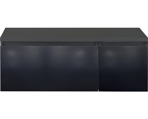 Waschtischunterschrank Sanox Frozen 3D BxHxT 120 (80/40) x 43 cm x 45 cm Frontfarbe schwarz matt mit Waschtischplatte Waschtischunterschrank Sanox Frozen 3D BxHxT 120 (80/40) x 43 cm x 45 cm Frontfarbe schwarz matt mit Waschtischplatte