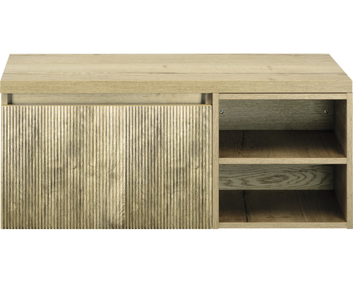 Waschtischunterschrank Sanox Frozen 3D BxHxT 100 x 43 cm x 45 cm Frontfarbe französische eiche mit Waschtischplatte und Regal Waschtischunterschrank Sanox Frozen 3D BxHxT 100 x 43 cm x 45 cm Frontfarbe französische eiche mit Waschtischplatte und Regal