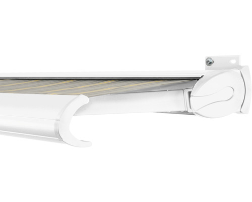 SOLUNA Kassettenmarkise Exclusiv 5,5x3 Stoff Dessin 320477 Gestell RAL 9010 verkehrsweiss Antrieb rechts inkl. Motor und Wandschalter
