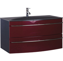 Ensemble de meubles de salle de bains Marlin 3040 couleur de façade rouge brillant 2 pièces avec lavabo en verre lxhxp 90,4 x 90 x 47,9 cm-thumb-0