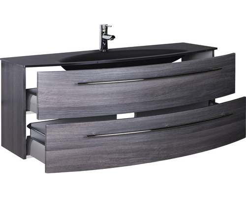 Ensemble de meubles de salle de bains Marlin 3040 couleur de façade châtaignier graphite décor bois 2 pièces avec lavabo en verre lxhxp 120,4 x 90 x 47,9 cm
