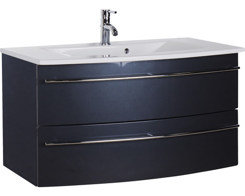 Lavabo avec meuble bas Marlin 3040 lxhxp 91x90x51 cm couleur de façade anthracite brillant