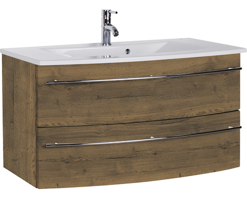 Lavabo avec meuble bas Marlin 3040 lxhxp 91x90x51 cm couleur de façade chêne structure brun