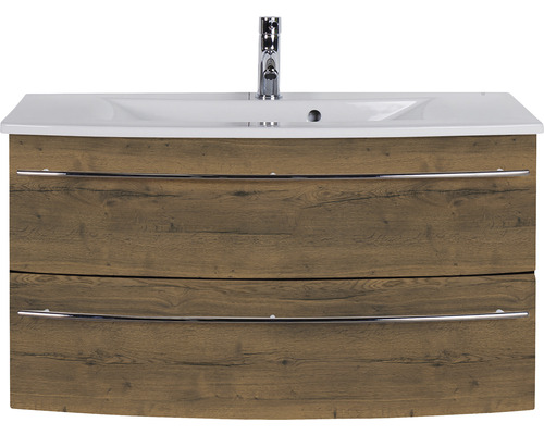 Waschtischunterschrank mit zwei Schubladen und Aufsatzwaschbecken