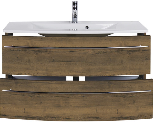 Waschtischunterschrank mit zwei Schubladen und Aufsatzwaschbecken