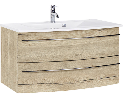 Lavabo avec meuble bas Marlin 3040 lxhxp 91x90x51 cm couleur de façade chêne structure nature