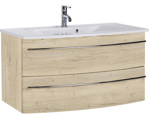 Lavabo avec meuble bas Marlin 3040 lxhxp 91x90x51 cm couleur de façade chêne structure blanc