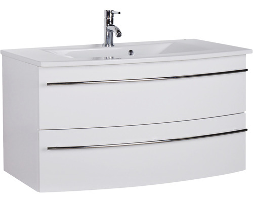 Ensemble de meubles de salle de bains 3040 couleur de façade blanc haute brillance 2 pièces avec lavabo en céramique blanc lxhxp 91 x 90 x 51 cm