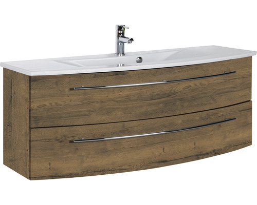 Lavabo avec meuble bas Marlin 3040 lxhxp 121x90x51 cm couleur de façade chêne structure brun