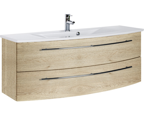 Ensemble de meubles de salle de bains Marlin 3040 couleur de façade chêne nature décor bois 2 pièces avec lavabo en céramique blanc lxhxp 121 x 90 x 51 cm