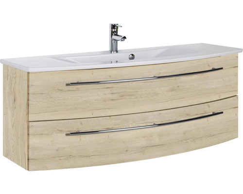 Ensemble de meubles de salle de bains Marlin 3040 couleur de façade chêne blanc décor bois 2 pièces avec lavabo en céramique blanc lxhxp 121 x 90 x 51 cm