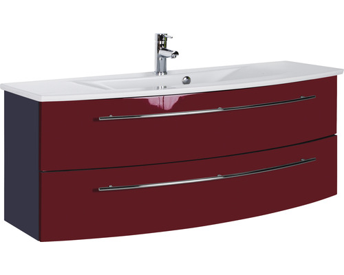 Ensemble de meubles de salle de bains 3040 couleur de façade rouge brillant 2 pièces avec lavabo en céramique blanc lxhxp 121 x 90 x 51 cm