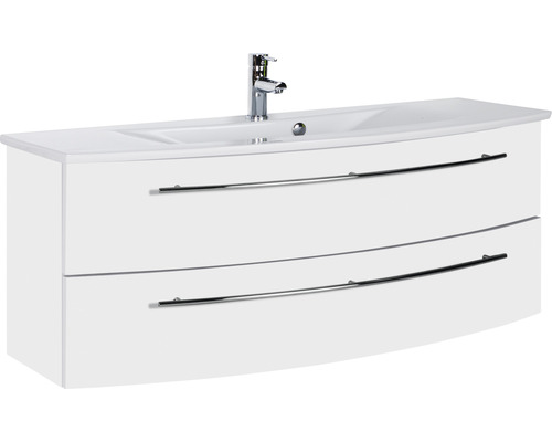 Ensemble de meubles de salle de bains 3040 couleur de façade blanc haute brillance 2 pièces avec lavabo en céramique blanc lxhxp 121 x 90 x 51 cm