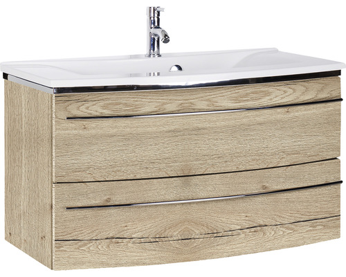 Lavabo avec meuble bas Marlin 3040 lxhxp 92.4x90x48 cm couleur de façade chêne structure nature