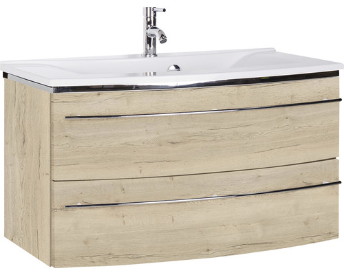 Lavabo avec meuble bas Marlin 3040 lxhxp 92.4x90x48 cm couleur de façade chêne structure blanc