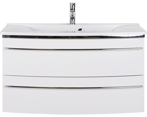 Weisser Waschtisch mit zwei Schubladen und Armatur