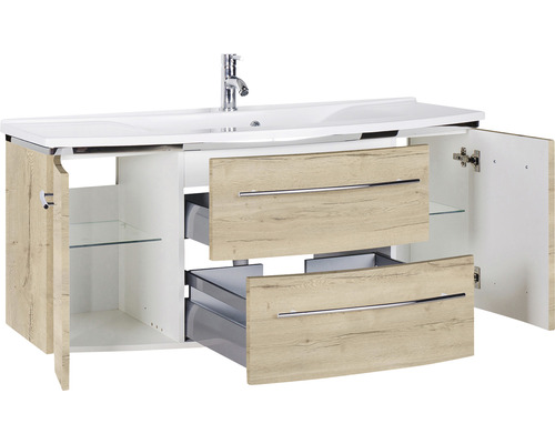 Waschbeckenunterschrank mit Auszügen, Türen und Regalböden