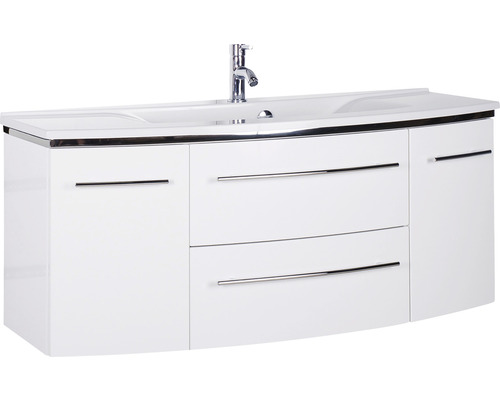 Ensemble de meubles de salle de bains Marlin 3040 couleur de façade blanc haute brillance 2 pièces avec lavabo en marbre minéral granit blanc lxhxp 122 x 90 x 48 cm