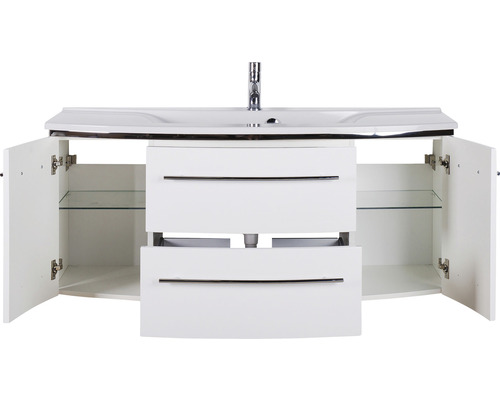 Waschtischunterschrank mit Waschbecken, zwei Schubladen und zwei Türen