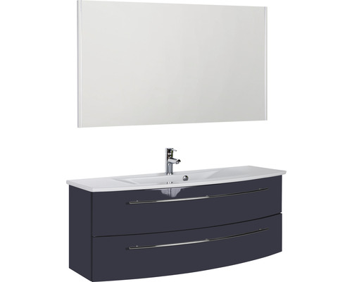 Ensemble de meubles de salle de bains Marlin 3040 couleur de façade anthracite brillant 3 pièces avec lavabo en céramique blanc lxhxp 121 x 198,2 x 51 cm avec miroir