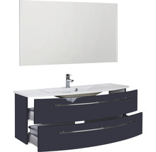 Meuble-lavabo avec deux tiroirs, lavabo à poser et miroir pour la salle de bains