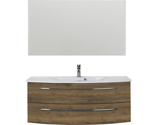 Waschtisch mit Unterschrank, Spiegel, Waschbecken und Armatur