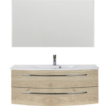 Ensemble de meuble-lavabo avec miroir, décor bois et lavabo en céramique