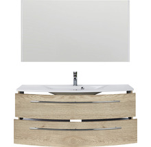 Ensemble de meuble-lavabo avec miroir, lavabo, robinet et meuble sous-vasque à deux tiroirs