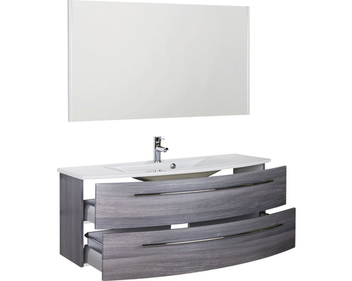 Waschtischkombination mit Spiegel, Waschbecken, Armatur und zwei Schubladen