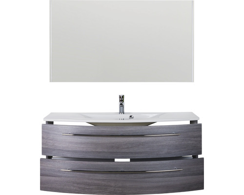 Waschtischkombination mit Spiegel, Waschbecken, Armatur und Unterschrank mit zwei Schubladen