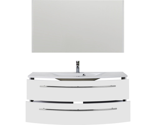 Meuble-lavabo avec miroir, meuble bas et deux tiroirs