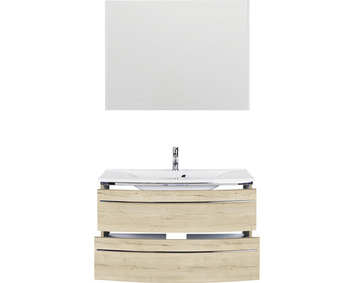 Waschtischunterschrank mit Aufsatzwaschbecken und Spiegel für das Badezimmer