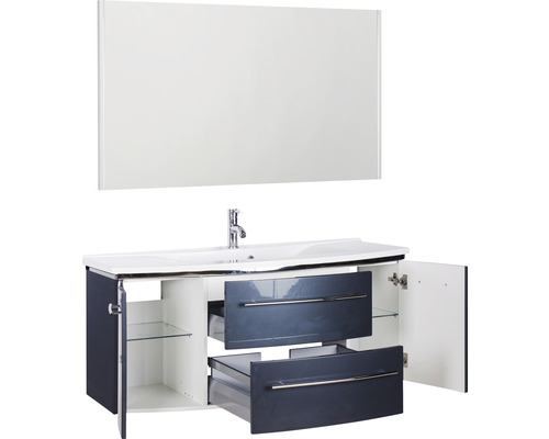 Meuble-lavabo avec meuble bas, lavabo, robinet et miroir