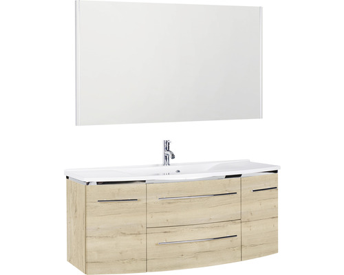 Ensemble de meubles de salle de bains Marlin 3040 couleur de façade chêne blanc décor bois 3 pièces avec lavabo en marbre minéral blanc lxhxp 122,4 x 198,2 x 48 cm avec miroir