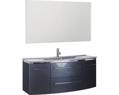 Ensemble de meubles de salle de bains 3040 couleur de façade anthracite brillant 3 pièces avec lavabo en marbre minéral granit gris lxhxp 122 x 198,2 x 48 cm avec miroir