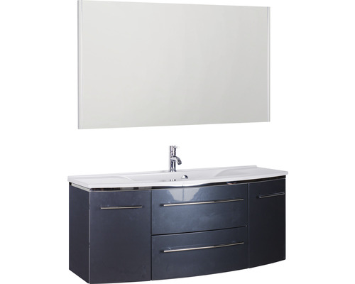 Ensemble de meubles de salle de bains 3040 couleur de façade anthracite brillant 3 pièces avec lavabo en marbre minéral granit blanc lxhxp 122 x 198,2 x 48 cm avec miroir