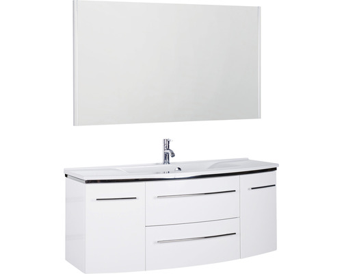 Badmöbel-Set Marlin 3040 Frontfarbe weiss hochglanz 3-teilig mit Mineralmarmor-Waschtisch granit weiss BxHxT 122 x 198,2 x 48 cm mit Spiegel Badmöbel-Set Marlin 3040 Frontfarbe weiss hochglanz 3-teilig mit Mineralmarmor-Waschtisch granit weiss BxHxT 122 x 198,2 x 48 cm mit Spiegel