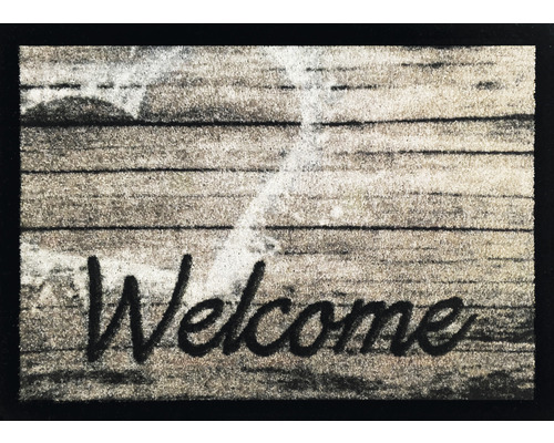 Tapis anti-salissures Heart Welcome Wood gris 66x120 cm