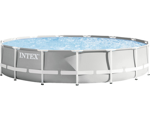 Ensemble de piscine hors sol piscine tubulaire Intex ronde Ø 457x107 cm y compris épurateur à cartouche, échelle, couverture et intissé de protection du sol gris