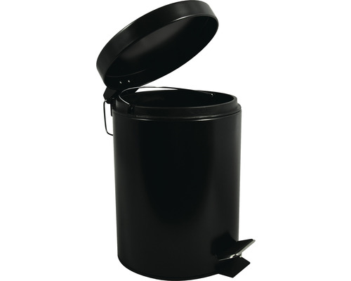 Poubelle à pédale MSV en acier inoxydable noir 27.7 mm x 20.5 mm 5 l 100266 Poubelle à pédale noire avec couvercle ouvert