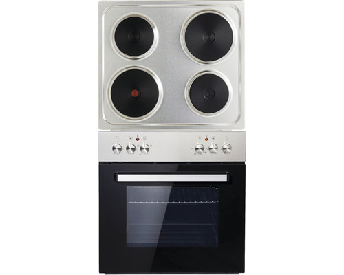 PKM BIC3 I-KP-IX-2/2 Einbauherdset mit Elektro-Edelstahlmulde Nutzvolumen 55 l Elektroherd mit vier Kochfeldern und Backofen
