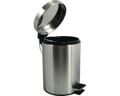 Treteimer aus Edelstahl mit offenem Deckel