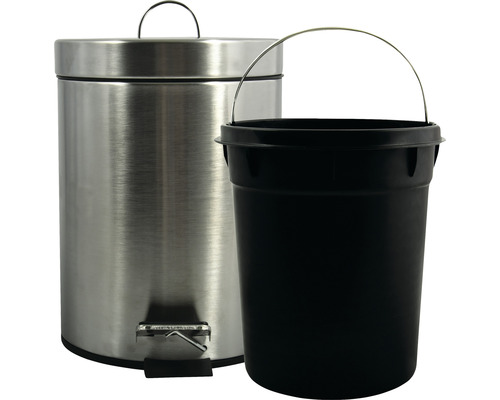 Abfalleimer aus Edelstahl mit Pedal und schwarzem Kunststoffeimer
