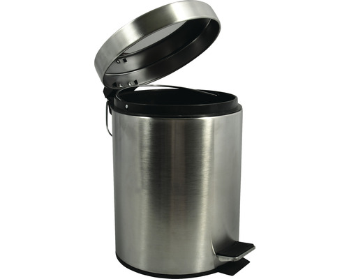 Treteimer aus Edelstahl mit offenem Deckel