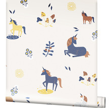 Papier peint avec motifs de licornes, de champignons et de plantes pour chambre d''enfant