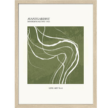 Gerahmtes Poster mit abstrakten weißen Linien auf Grün, Avantgardistische Moderne Kunst 1925, Line Art No.6